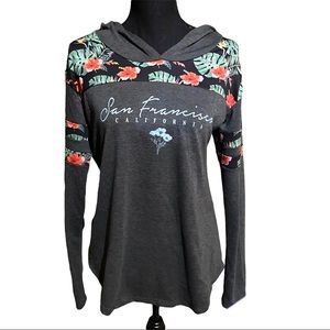 Gray Floral Long Sleeve Hoodie